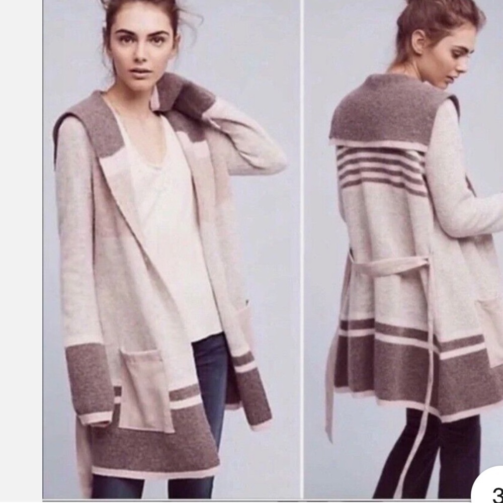 Anthropologie Angel of the North Lambswool Suede Pocket Belted Cardigan Sweater